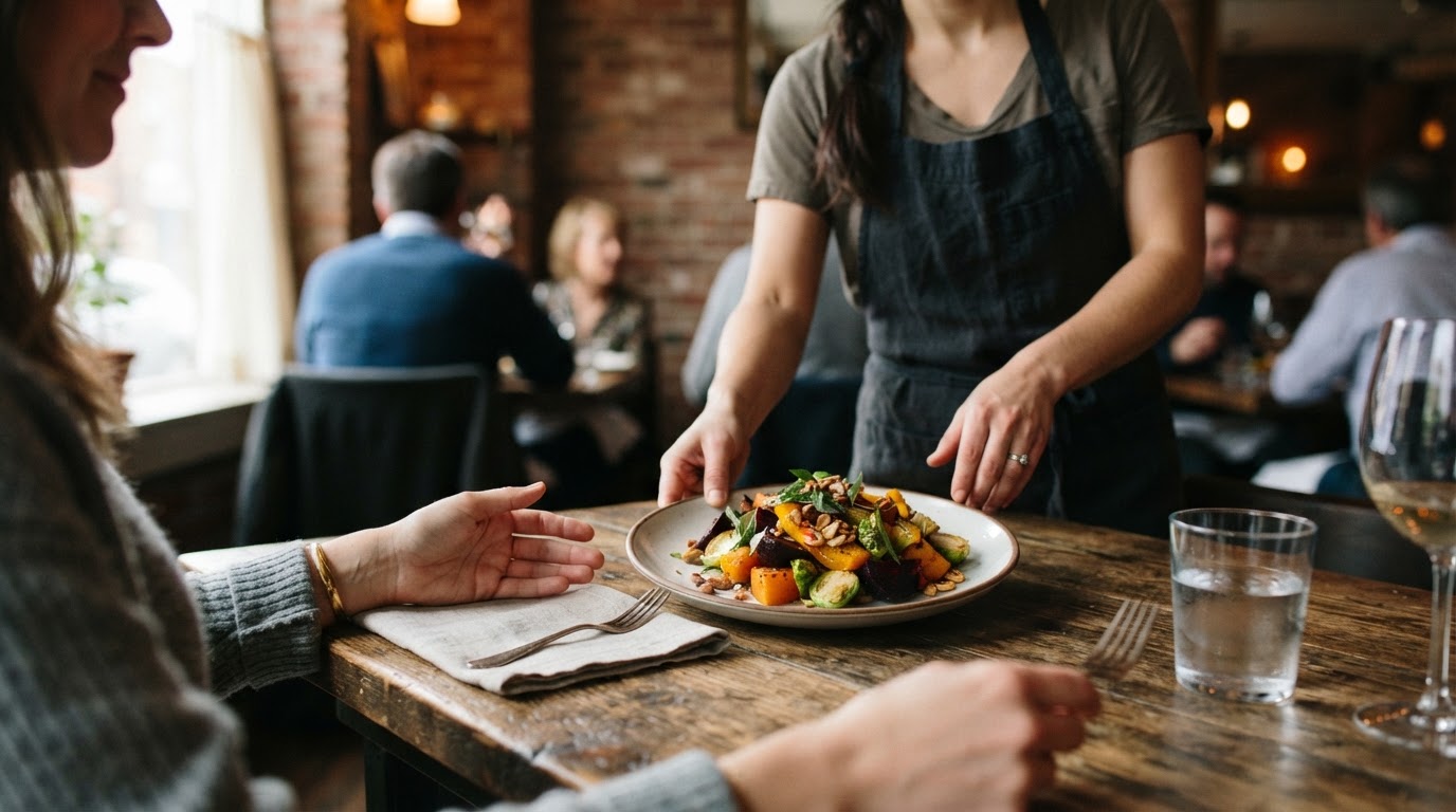 Guests enjoying a meal together in a restaurant